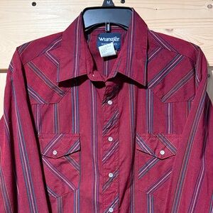 Wrangler Burgundy Striped Button-Up Shirt